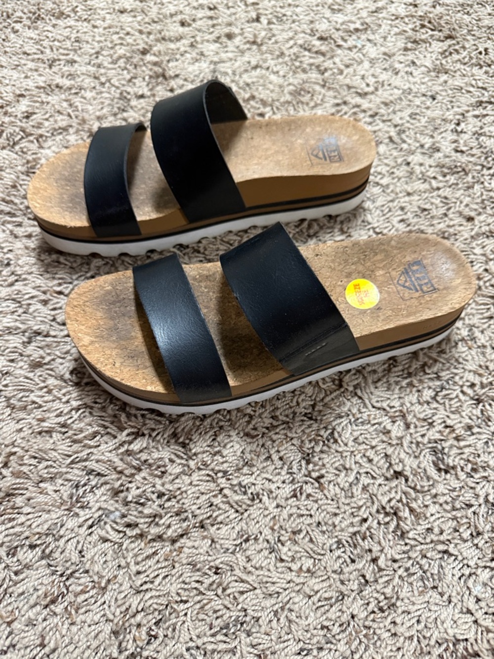 Reef Black Double-Strap Platform Slide Sandals - Women's